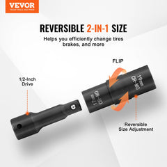 VEVOR Lug Nut Impact Socket Set, 1/2 inch Drive Metric and SAE 6-Point Flip Socket Set, 4 Total Lug Nut Sizes, CR-MO