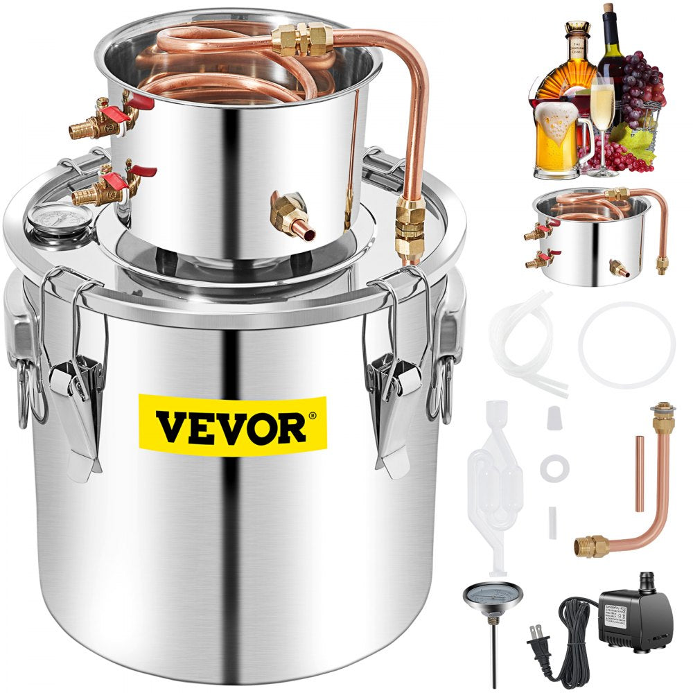 VEVOR Alcohol Still 13.2Gal/50L, Alcohol Distiller with Circulating Pump, Alcohol Still Copper Tube, Whiskey Distilling