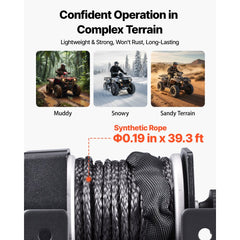 VEVOR 2500 lbs Electric Winch, 12V DC ATV/UTV Winch with Φ0.19 in x 39.4 ft Synthetic Rope & Wired Remote Control, IP55