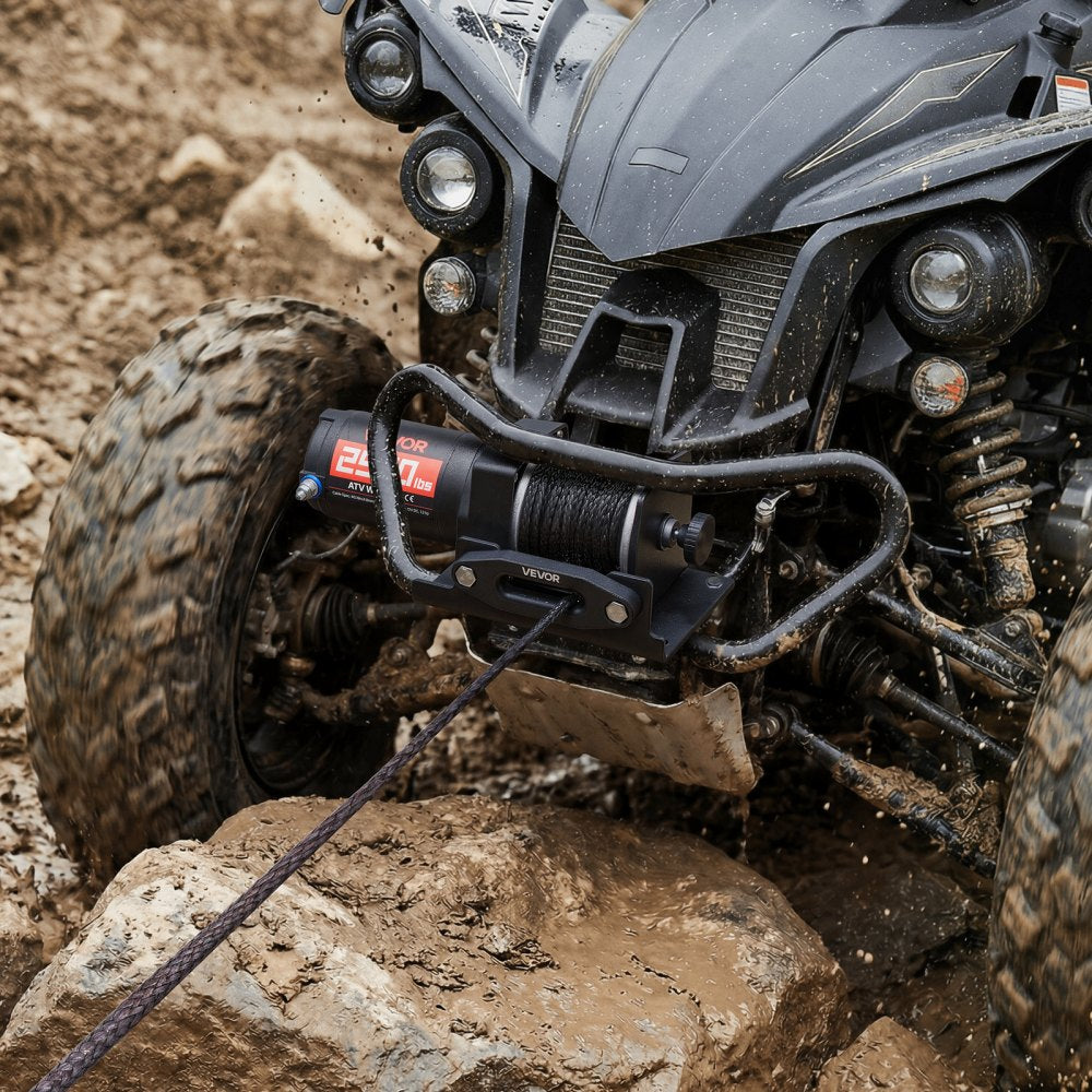 VEVOR 2500 lbs Electric Winch, 12V DC ATV/UTV Winch with Φ0.19 in x 39.4 ft Synthetic Rope & Wired Remote Control, IP55