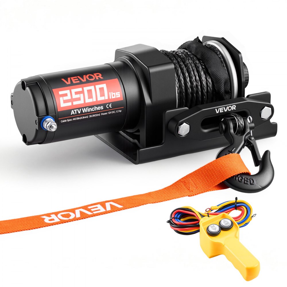 VEVOR 2500 lbs Electric Winch, 12V DC ATV/UTV Winch with Φ0.19 in x 39.4 ft Synthetic Rope & Wired Remote Control, IP55