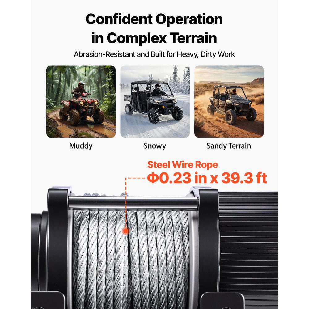 VEVOR 4500 lbs Electric Winch, 12V DC ATV/UTV Winch with Φ0.24 in x 39.4 ft Steel Wire Rope, Wireless & Wired Remote
