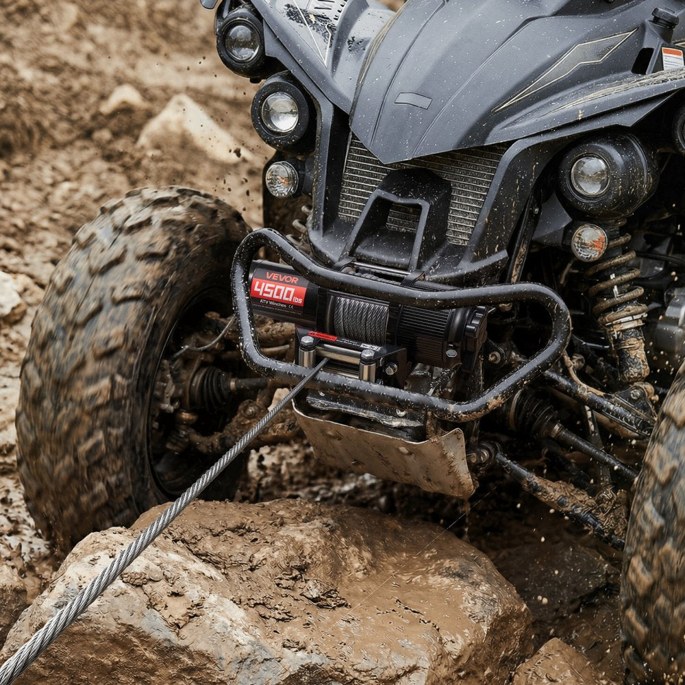 VEVOR 4500 lbs Electric Winch, 12V DC ATV/UTV Winch with Φ0.24 in x 39.4 ft Steel Wire Rope, Wireless & Wired Remote