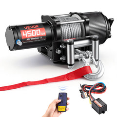 VEVOR 4500 lbs Electric Winch, 12V DC ATV/UTV Winch with Φ0.24 in x 39.4 ft Steel Wire Rope, Wireless & Wired Remote
