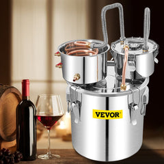 VEVOR Alcohol Still, 13.2Gal / 50L Stainless Steel Water Alcohol Distiller Copper Tube Home Brewing Kit Build-in
