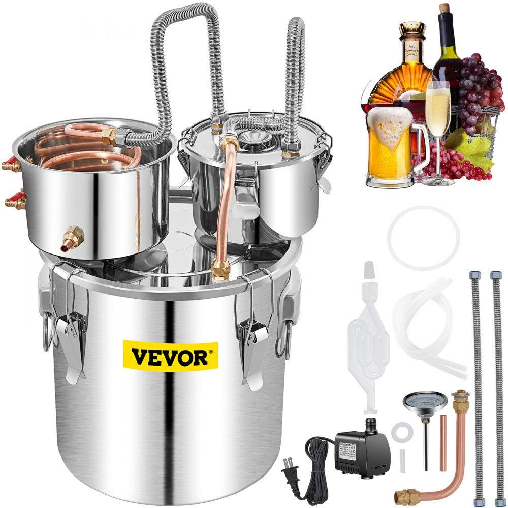 VEVOR Alcohol Still, 13.2Gal / 50L Stainless Steel Water Alcohol Distiller Copper Tube Home Brewing Kit Build-in