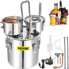 VEVOR Alcohol Still, 13.2Gal / 50L Stainless Steel Water Alcohol Distiller Copper Tube Home Brewing Kit Build-in