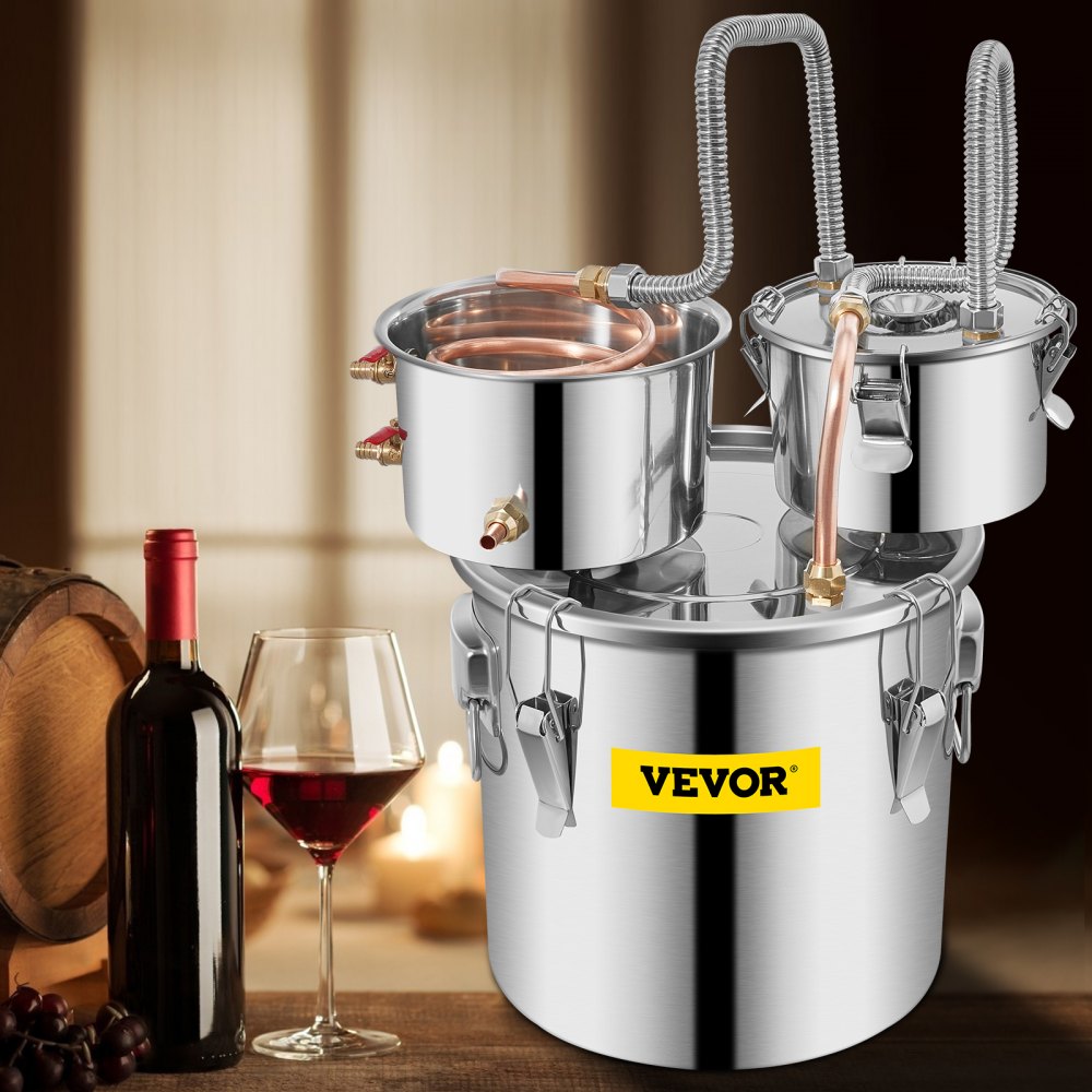 VEVOR Moonshine Still Distiller 3Gal 12L Stainless Steel Water Distiller Copper Tube with Circulating Pump Home Brewing
