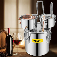 VEVOR Moonshine Still Distiller 3Gal 12L Stainless Steel Water Distiller Copper Tube with Circulating Pump Home Brewing