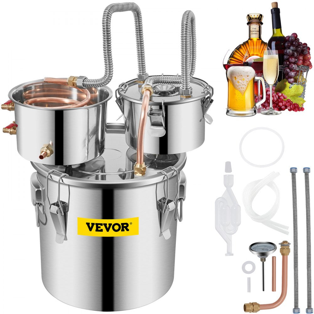 VEVOR Moonshine Still Distiller 3Gal 12L Stainless Steel Water Distiller Copper Tube with Circulating Pump Home Brewing