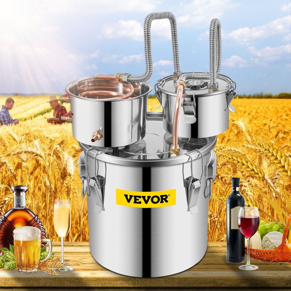 VEVOR Alcohol Still, 5 Gallon, Stainless Steel Alcohol Distiller with Copper Tube & Build-in Thermometer & Water Pump