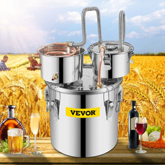 VEVOR Alcohol Still, 5 Gallon, Stainless Steel Alcohol Distiller with Copper Tube & Build-in Thermometer & Water Pump