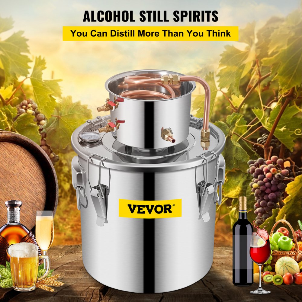 VEVOR Alcohol Still 9.6Gal/38L, Alcohol Distiller with Circulating Pump, Alcohol Still Copper Tube, Whiskey Distilling