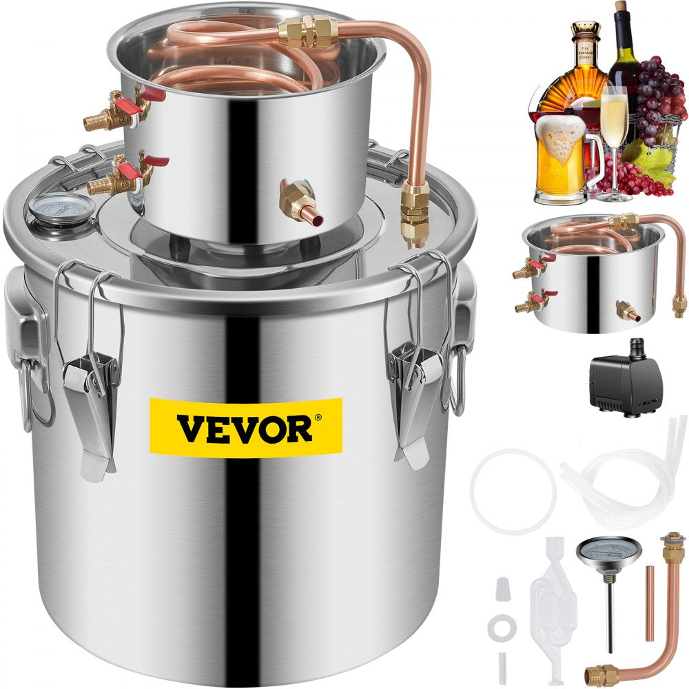 VEVOR Alcohol Still 9.6Gal/38L, Alcohol Distiller with Circulating Pump, Alcohol Still Copper Tube, Whiskey Distilling