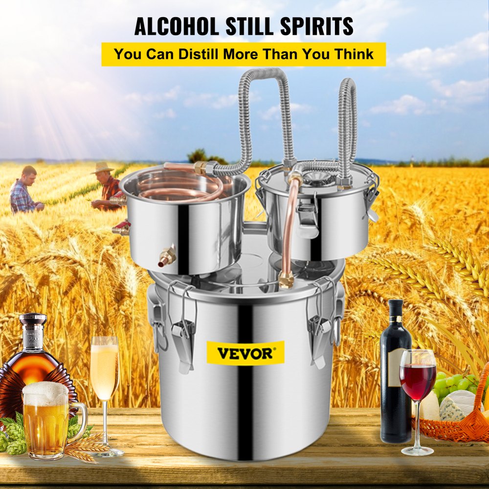 VEVOR Moonshine Still Stainless Steel Water Alcohol Distiller Copper Tube With Circulating Pump Home Brewing Kit