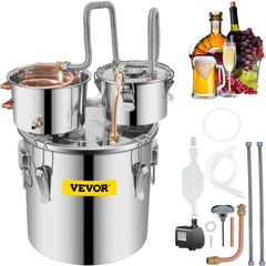 VEVOR Moonshine Still Stainless Steel Water Alcohol Distiller Copper Tube With Circulating Pump Home Brewing Kit