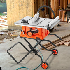 VEVOR Table Saw with Stand, 10-inch 15-Amp, Max Rip 25-in, Speed to 5000RPM, 40T Blade, Compact Portable Jobsite Saw