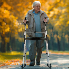 VEVOR 2 in 1 Folding Walker & Removable Armrests, Height Adjustable Foldable Walker with 5" Solid Wheels, Lightweight