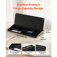 VEVOR Desktop Glass Dry Erase Board 15.8 x 7.1 x 1.9 in Desk Whiteboard, Compartment Storage, Non-Slip Bottom