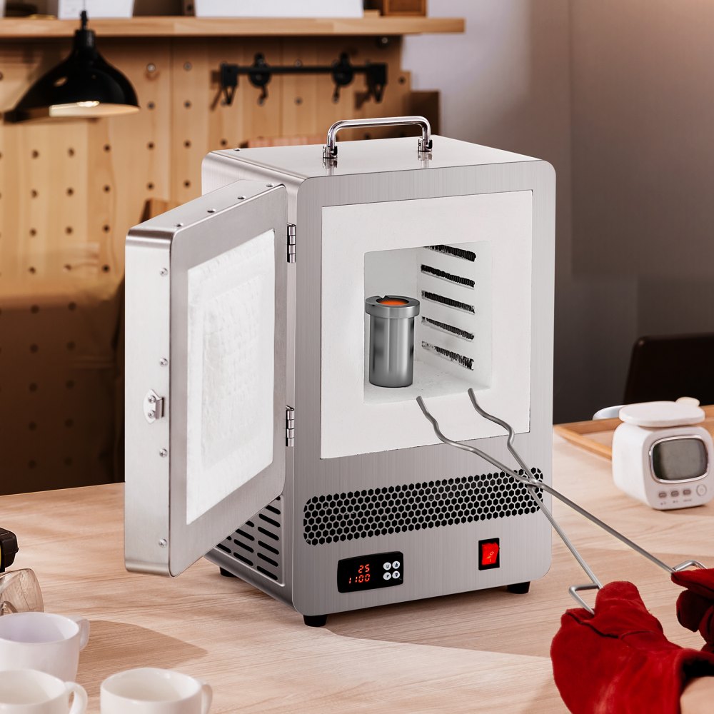 VEVOR Tabletop Kiln Melter, 1500W Electric Kiln, 2192℉ Max Temperature, Stainless Steel, Programmable Gold Melting