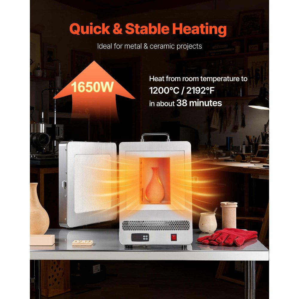 VEVOR Electric Melting Furnace, 1650W Electric Kiln, Digital Melting Furnace with Max Temperature 2192℉/1200℃ for