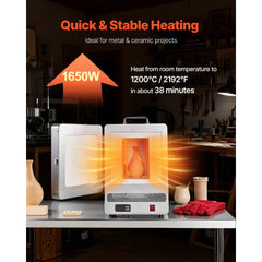 VEVOR Electric Melting Furnace, 1650W Electric Kiln, Digital Melting Furnace with Max Temperature 2192℉/1200℃ for