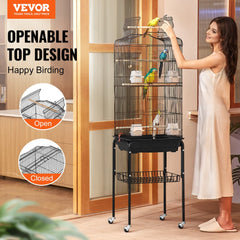 VEVOR 64-inch Open Top Large Parrot Bird Cage with Detachable Rolling Stand for Parakeets Finches Canaries Lovebirds