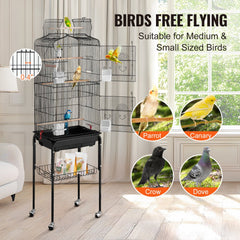 VEVOR 64-inch Open Top Large Parrot Bird Cage with Detachable Rolling Stand for Parakeets Finches Canaries Lovebirds