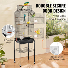 VEVOR 64-inch Open Top Large Parrot Bird Cage with Detachable Rolling Stand for Parakeets Finches Canaries Lovebirds