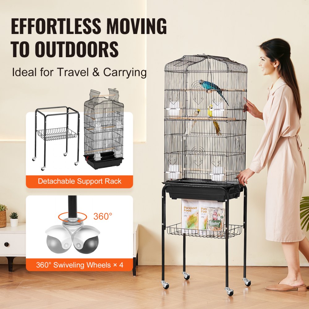 VEVOR 64-inch Open Top Large Parrot Bird Cage with Detachable Rolling Stand for Parakeets Finches Canaries Lovebirds