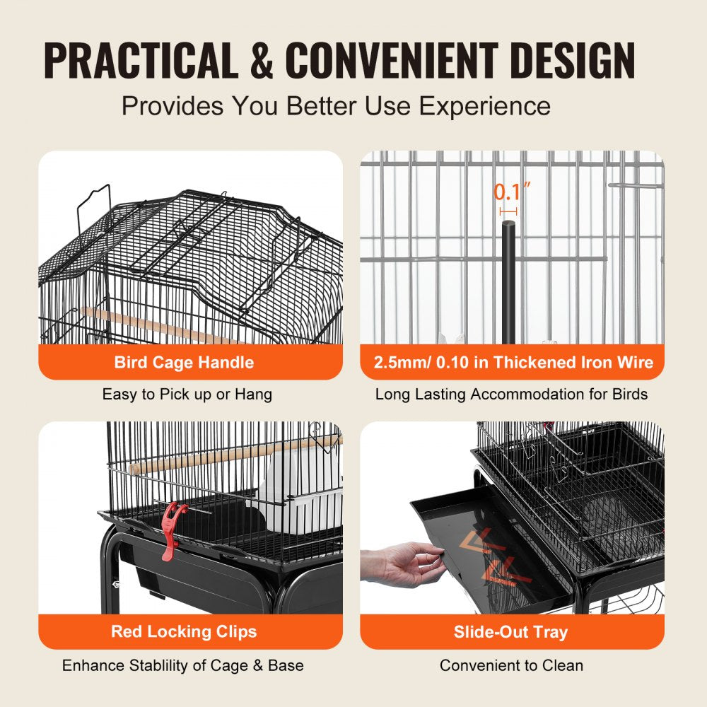 VEVOR 64-inch Open Top Large Parrot Bird Cage with Detachable Rolling Stand for Parakeets Finches Canaries Lovebirds