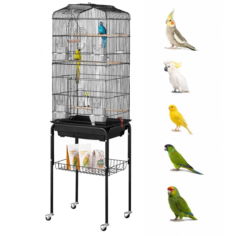 VEVOR 64-inch Open Top Large Parrot Bird Cage with Detachable Rolling Stand for Parakeets Finches Canaries Lovebirds