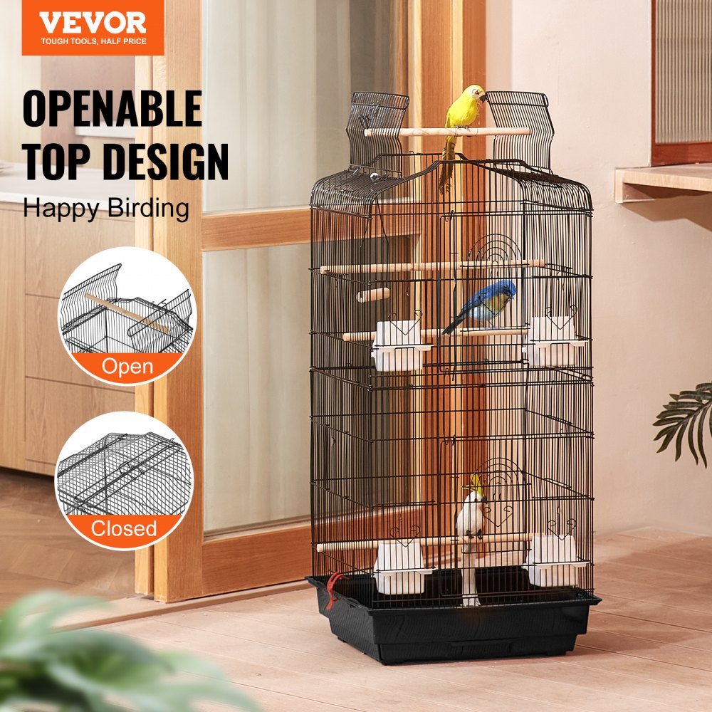 VEVOR 41-inch Open Top Large Parrot Bird Cage, Hanging Bird Cage for Parakeets Finches Canaries Lovebirds Cockatiels