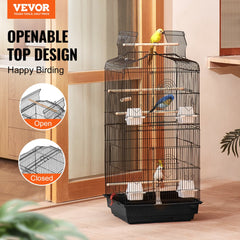 VEVOR 41-inch Open Top Large Parrot Bird Cage, Hanging Bird Cage for Parakeets Finches Canaries Lovebirds Cockatiels