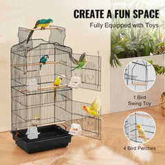 VEVOR 41-inch Open Top Large Parrot Bird Cage, Hanging Bird Cage for Parakeets Finches Canaries Lovebirds Cockatiels