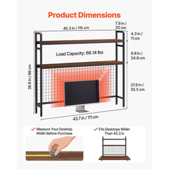 VEVOR Desktop Bookshelf 3-Tier Countertop Storage Hutch with Grid Black, for Computer Desk, Metal Frame and Wooden