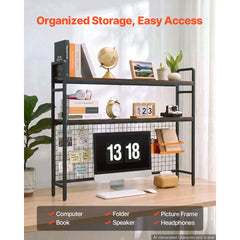 VEVOR Desktop Bookshelf 3-Tier Countertop Storage Hutch with Grid Black, for Computer Desk, Metal Frame and Wooden