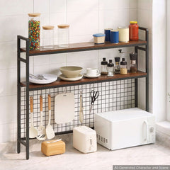 VEVOR Desktop Bookshelf 3-Tier Countertop Storage Hutch with Grid Black, for Computer Desk, Metal Frame and Wooden