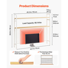 VEVOR Desktop Bookshelf 3-Tier Countertop Storage Hutch with Grid White, for Computer Desk, Metal Frame and Wooden