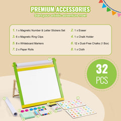 VEVOR Tabletop Art Easel for Kids, 3-in-1 Wooden Double-Sided Kid's Art Easel with Magnetic Whiteboard, Chalkboard