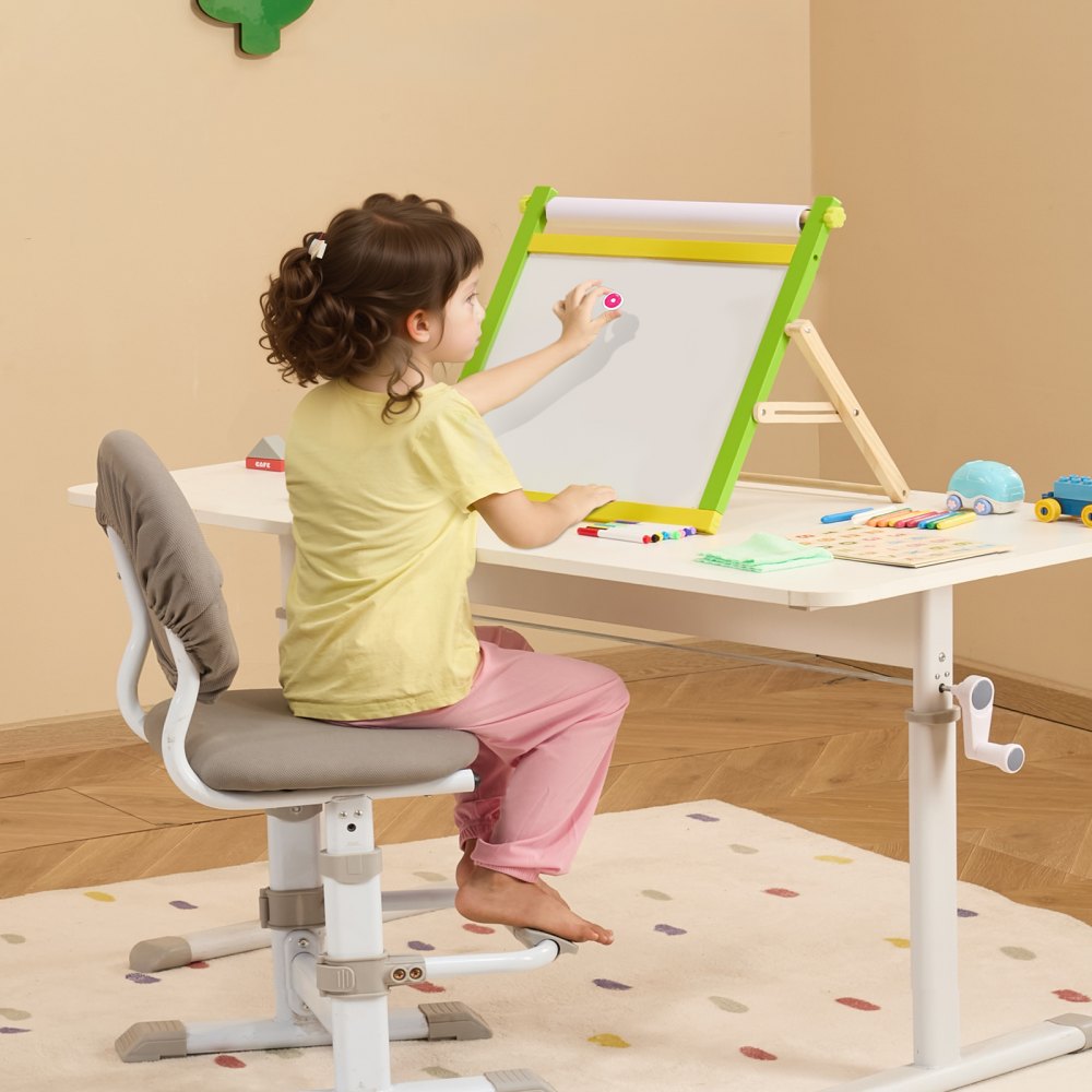 VEVOR Tabletop Art Easel for Kids, 3-in-1 Wooden Double-Sided Kid's Art Easel with Magnetic Whiteboard, Chalkboard