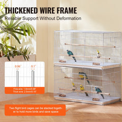 VEVOR 30-inch Flight Bird Cage, Stackable Bird Cage for Small Parrots Canaries Cockatiels Lovebirds Finches Budgies