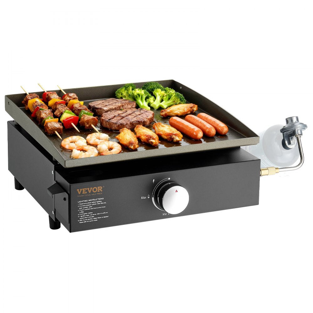 VEVOR Commercial Griddle, 16.9" Heavy Duty Manual Flat Top Griddle, Countertop Gas Grill with Non-Stick Cooking Plate