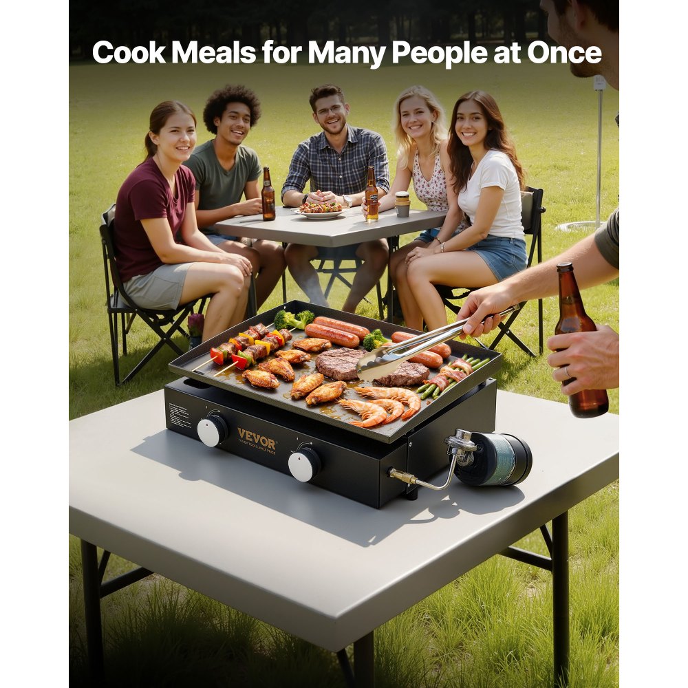 VEVOR Commercial Griddle, 22.4" Heavy Duty Manual Flat Top Griddle, Countertop Gas Grill with Non-Stick Cooking Plate