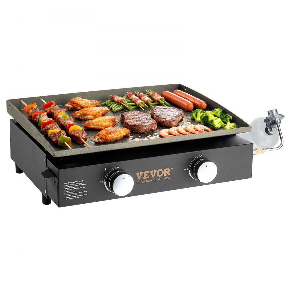 VEVOR Commercial Griddle, 22.4" Heavy Duty Manual Flat Top Griddle, Countertop Gas Grill with Non-Stick Cooking Plate