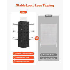 VEVOR Rotating Pegboard Display Stand, 7.4 x 7.4 x 17 in 4-Sided Spinning Peg Board Display with 24 Hooks, Thickened