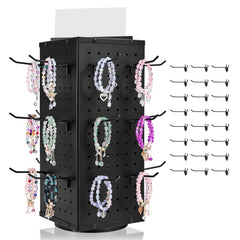 VEVOR Rotating Pegboard Display Stand, 7.4 x 7.4 x 17 in 4-Sided Spinning Peg Board Display with 24 Hooks, Thickened