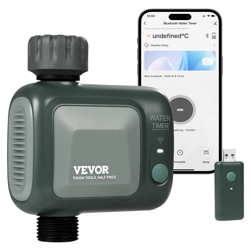 VEVOR WiFi Sprinkler Timer, Single Outlet, Smart Hose Faucet Water Timer with Brass Inlet, APP Control via 2.4Ghz WiFi