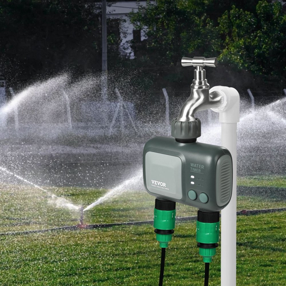 VEVOR WiFi Sprinkler Timer, 2 Outlets, Smart Hose Faucet Water Timer with Brass Inlet, APP Control via 2.4Ghz WiFi or