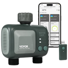 VEVOR WiFi Sprinkler Timer, 2 Outlets, Smart Hose Faucet Water Timer with Brass Inlet, APP Control via 2.4Ghz WiFi or
